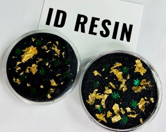 Black & Gold Glitter Grinder Handmade 60mm 2-Piece Acrylic Grinder with Gold Leaf Grinder gift for him - grinder accessories - black grinder