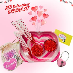 Vassoio regalo per rollare Red Valentines, set da 4 pezzi, grinder magnetico, 8 coni, lucchetto a forma di cuore, regalo carino per grinder, vassoio per rollare carino, carta per rollare