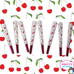 Cherry Pre Rolled Cones - 8 Pack - King Size Vegan-Friendly Hemp Paper Cones - Natural Slow Burning Ultra-Thin Pre Rolled Paper Cute