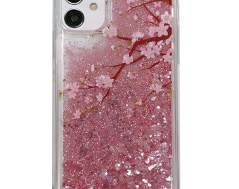 Cherry Blossom Iphone 12 Pro Glitter Case Pink Peach Blossom