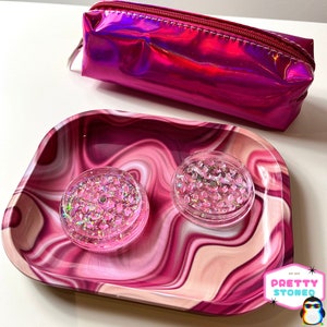 Pink Grinder Gift Set – Choose from 3 Options – Holographic Grinder, Pre-Rolled Cones, Rolling Tray & Pouch – Cute Girly Gift Set