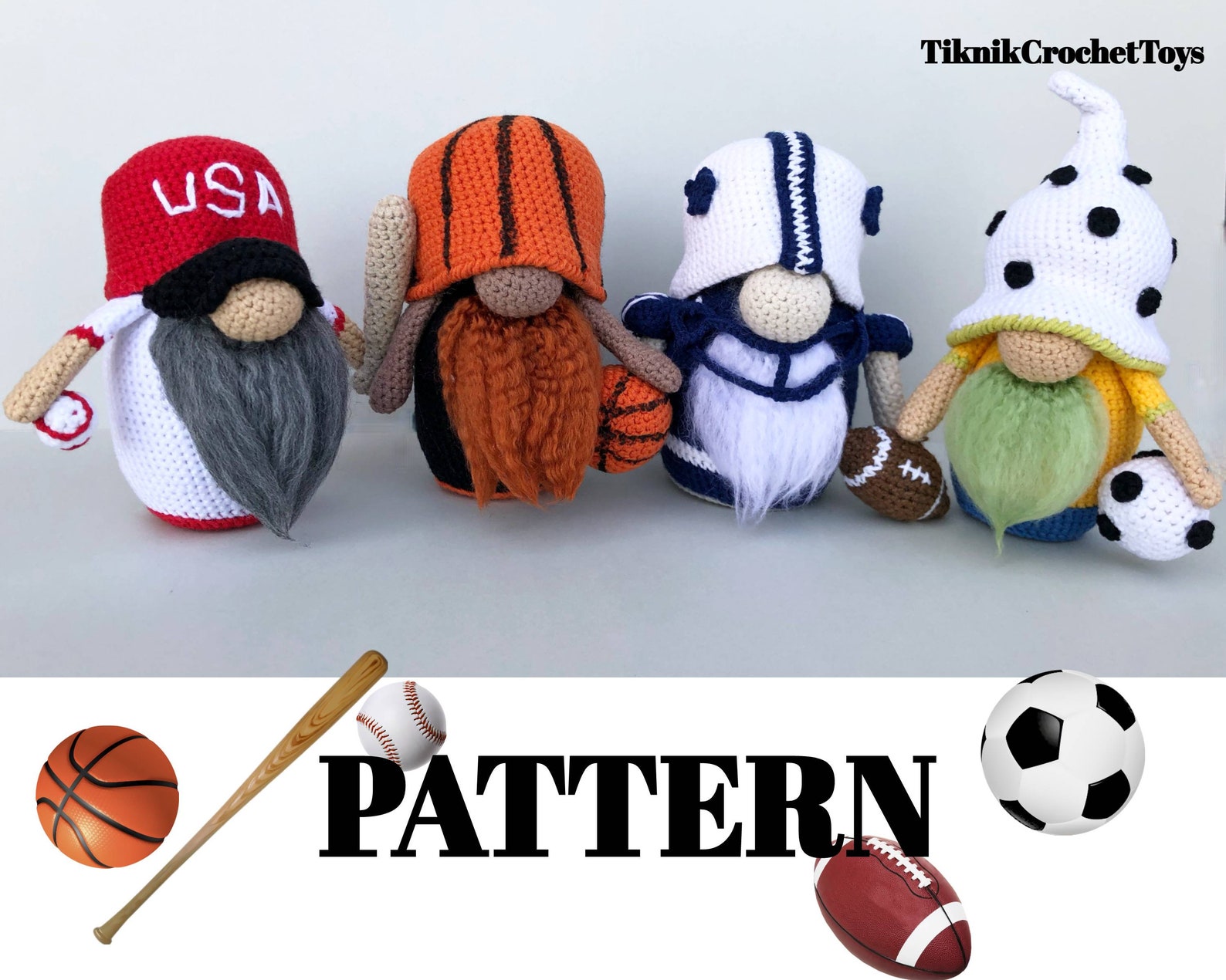 Crochet sport gnome patterns 4 in 1 crochet gnome bundle Etsy