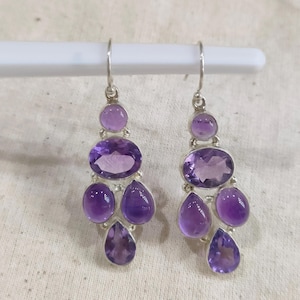 Amethyst Dangle Earrings | Purple Gemstone Drop Earrings | Sterling Silver Statement Earrings | February Birthstone Gift for Her