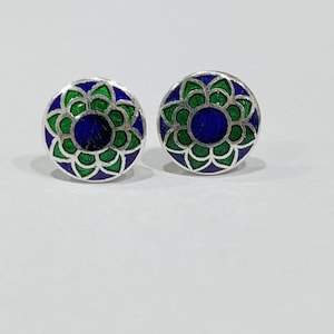Enamel Silver Stud Earrings - 925 Sterling Silver Minimalist Earrings, Handmade Colorful Studs, Gift for Women