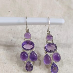 Raw Amethyst Dangle Earrings Silver | Handmade Gemstone Drop Earrings | February Birthstone Jewelry | Gift for Women
