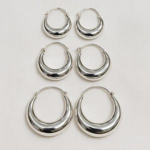 チャンキーシルバーフープイヤリング | 925スターリングシルバーの厚手フープ | ミニマリストドームイヤリング | 軽量レトロフープ | 毎日のジュエリーギフト
