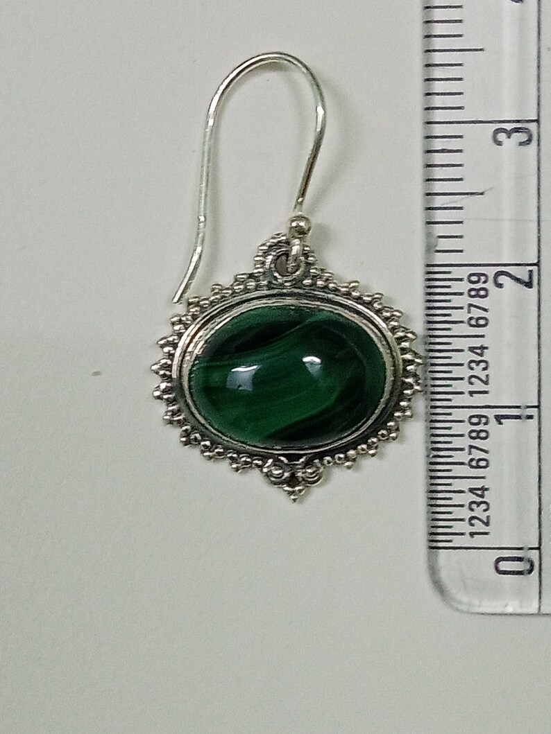 92 .5 sterling silver oval shape earring malachite gemstone handmade earring.