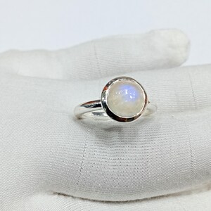 Rainbow Moonstone Stackable Rings - 925 Sterling Silver Round Moonstone Ring, Dainty Stacking Ring, Handmade Boho Jewelry, Gift for Her