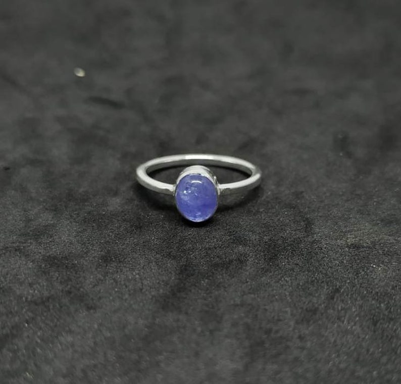 Cabochon Tanzanite Sterling Silver Rings for Women Handmade Silver jewelry for wedding party gift for her Minimal Sterling Silver Ring
