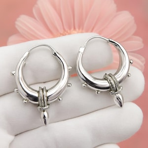 Chunky Silver Hoop Earrings | 925 Sterling Silver Hoops for Women | Thick Dome Hoops | Minimalist Retro Earrings | Everyday Jewelry Gift