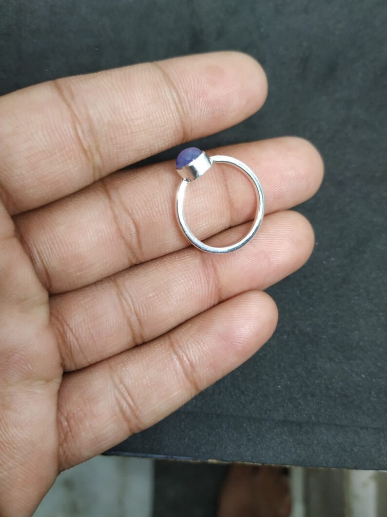 Cabochon Tanzanite Sterling Silver Rings for Women Handmade Silver jewelry for wedding party gift for her Minimal Sterling Silver Ring