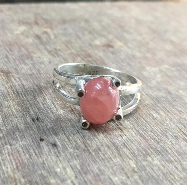 Rhodochrosite 925 Sterling Silver Faceted rose-red Rhodochrosite Oval Gemstone Jewelry Ring for Women Boho Jewelry Ring for her