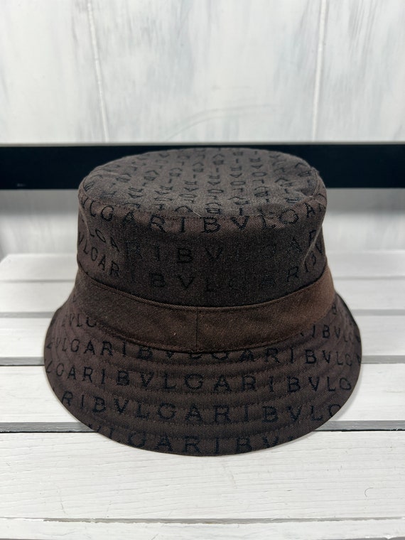 Bvlgari Monogram Logo Brown Unisex Bucket Hat, Siz