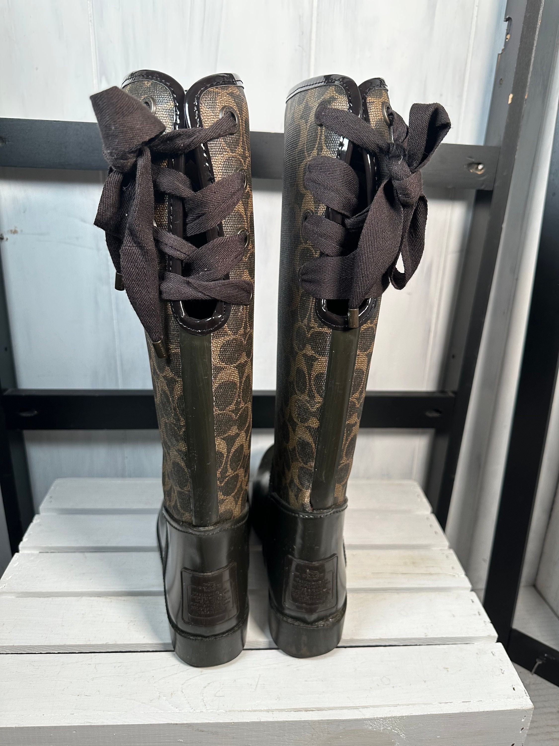 Brown coach rain boots 2025