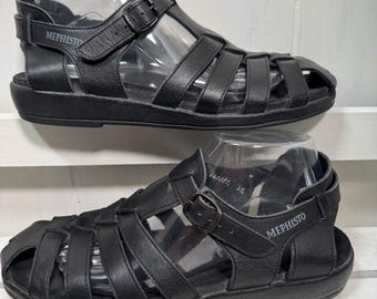 Sandalias de pescador MEPHISTO Sam negras de piel de grano completo para hombre, suela amortiguadora, talla 41/11, color MINT.
