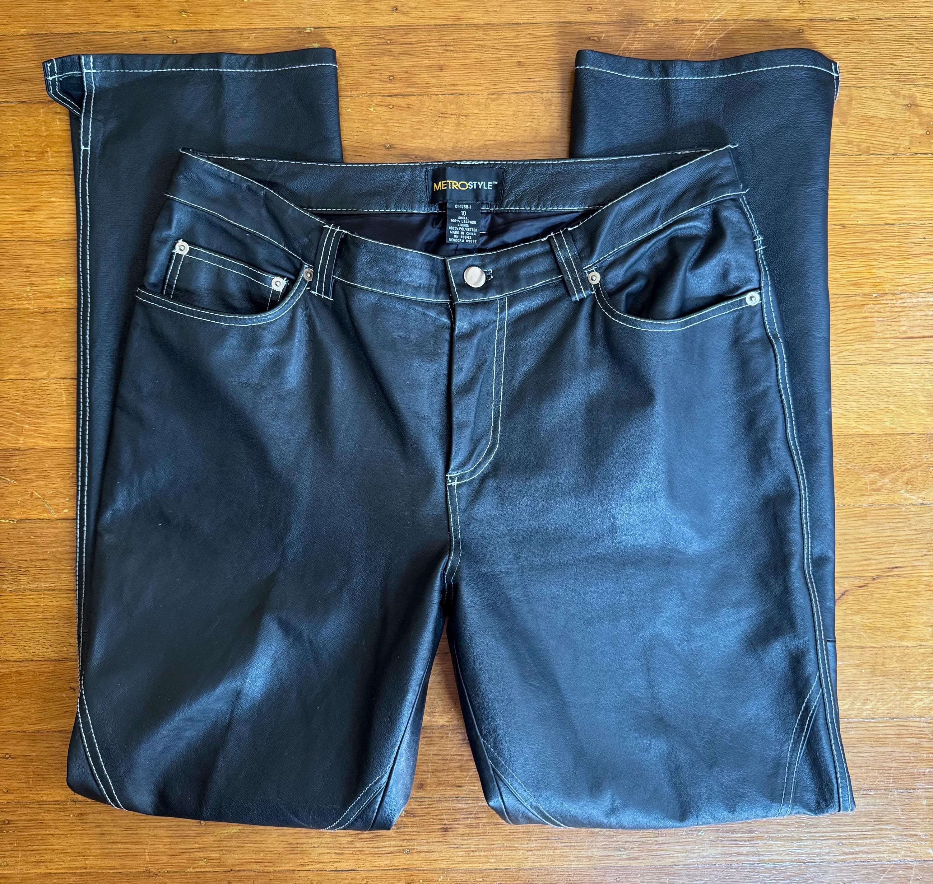 Y2K レトロ メトロスタイル 総裏地付き ブラック レザー パンツ