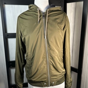 Y2K Diesel REVERSIBLE Hooded Bomber-Nylon(Green)-To-100% Cotton(Gray), Size Sm, MINT