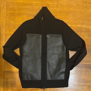 Banana Republic Black Merino Wool & Leather Sweater Jacket, Size Medium, NEW