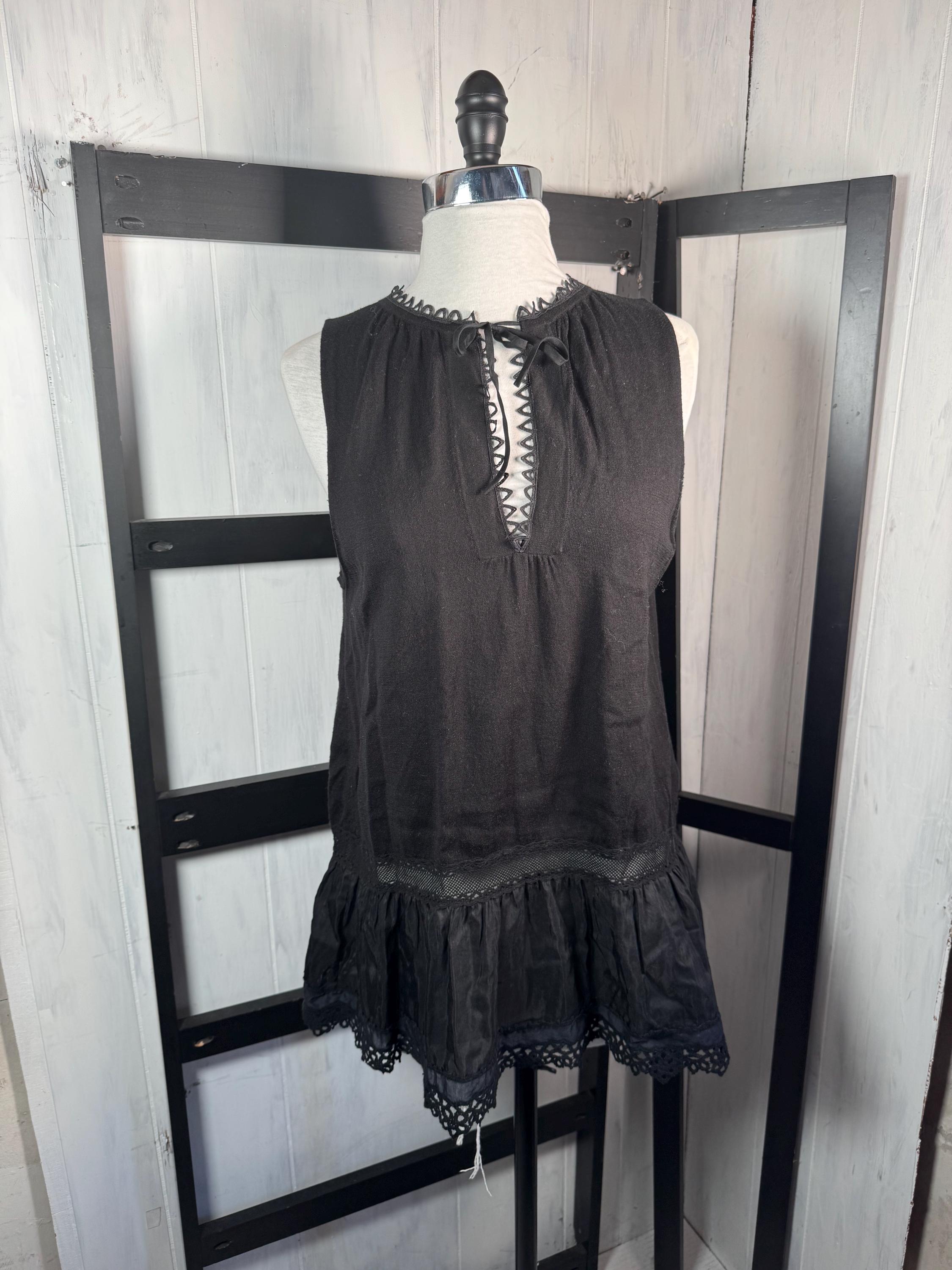 Thakoon Addition Black Knit Crochet Detailed Sleeveless Top, Size Small