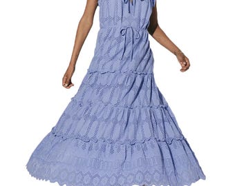 New Cleobella Mallory Lilac Cotton Tiered Midi Dress, Flutter Sleeve XS NEW