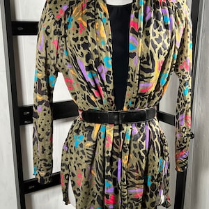 Vtg Oscar De La Renta Open Blouse Animal Print Statement Piece, Size XS-M, So Chic!