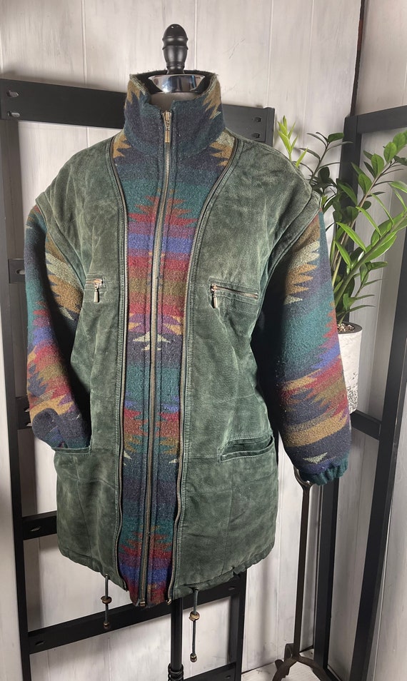 Vtg 80s Pelle NY & Milano Suede, Tribal Knit Conve