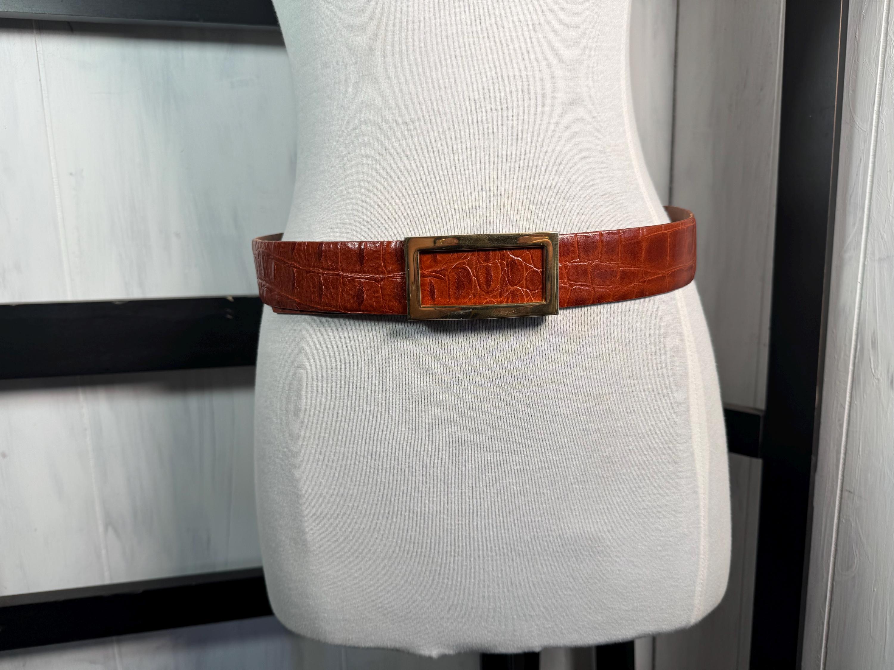 Cipriani Brown Italian Alligator Calfskin Belt Gold Buckle 