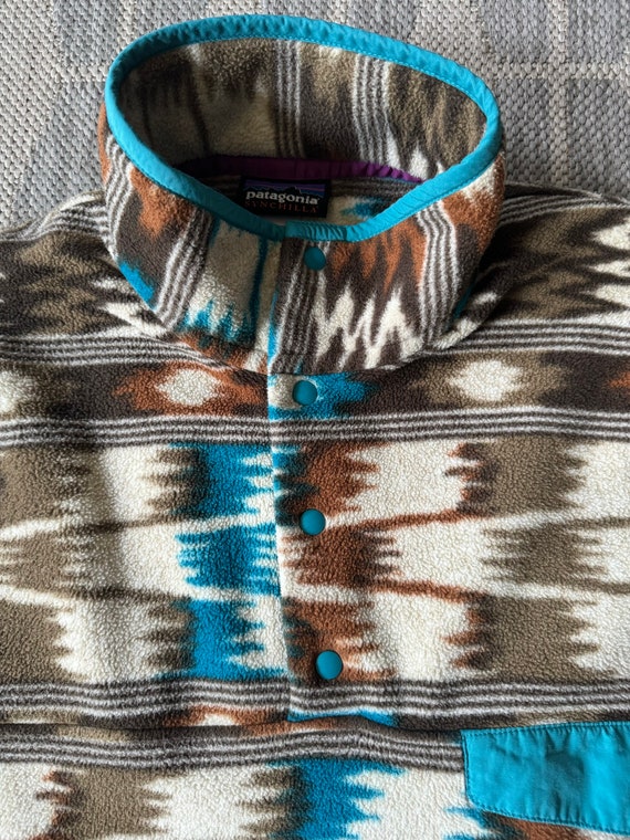 Vtg Patagonia Synchilla Brown Teal Tribal Fleece Pullover Mens Medium A Mint Etsy