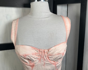 Alberta Ferretti  Tie-Dye 100% Cotton Denim Bustier Top, size 2, Brand New With Tags