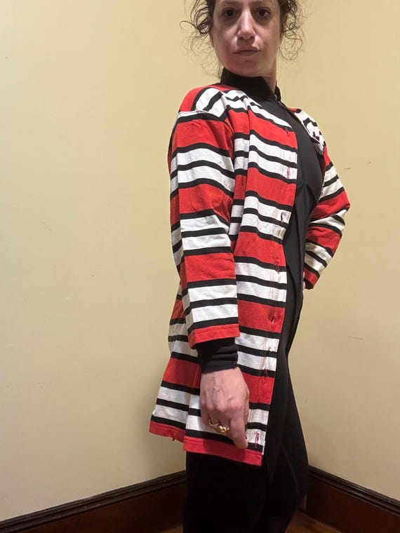 Retro Striped Cotton Jersey Button Down Shirt Dress, Size Small