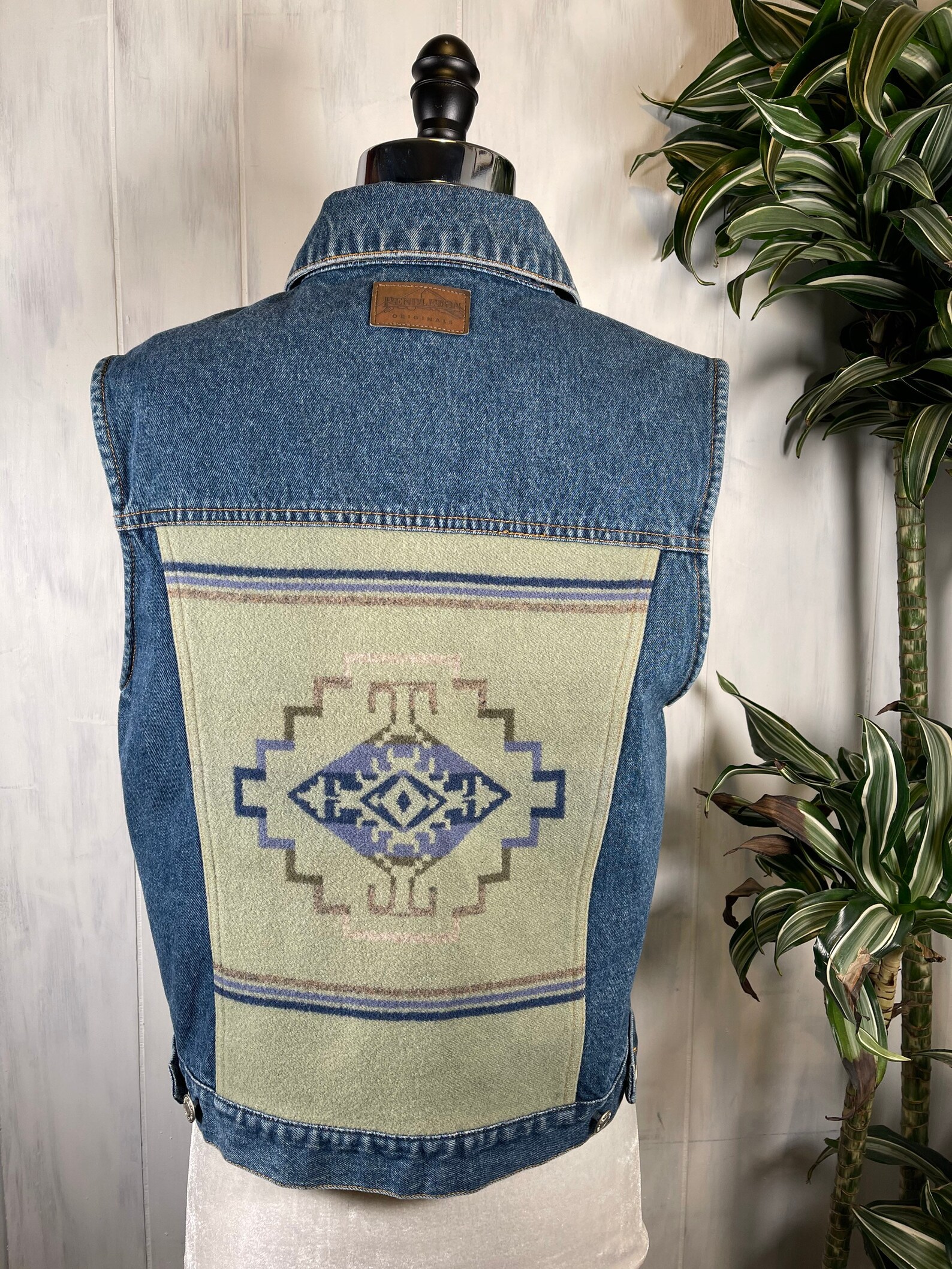 Pendleton Aztec Navajo Wool Back Denim Trucker Vest Taille | Etsy