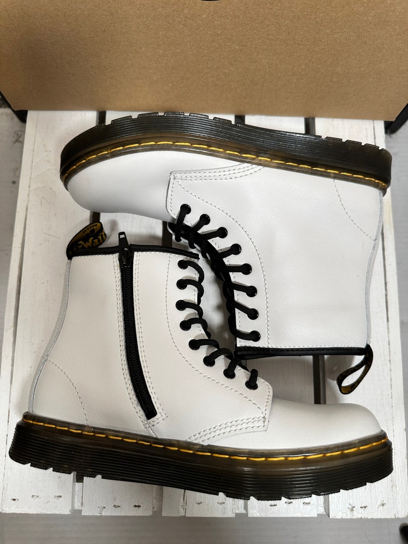 Dr. Martens Zavala Combat Boots White Side Zip Size Etsy
