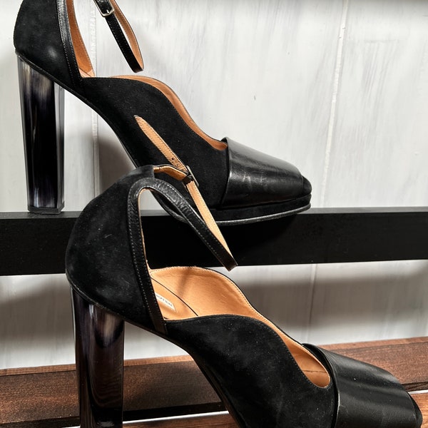 Dries Van Noten Black Leather & Suede Very Unique Mary Janes, EU 41/US 9.5, retail 890, worn for 1 literal hot minute!