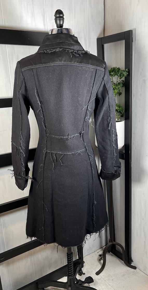 Retro Diesel Black Frayed Wool Blend Long Coat, BEST LINING