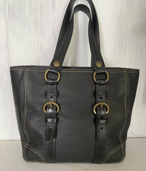 Vtg Coach Black Pebbled Leather Large Double Strap