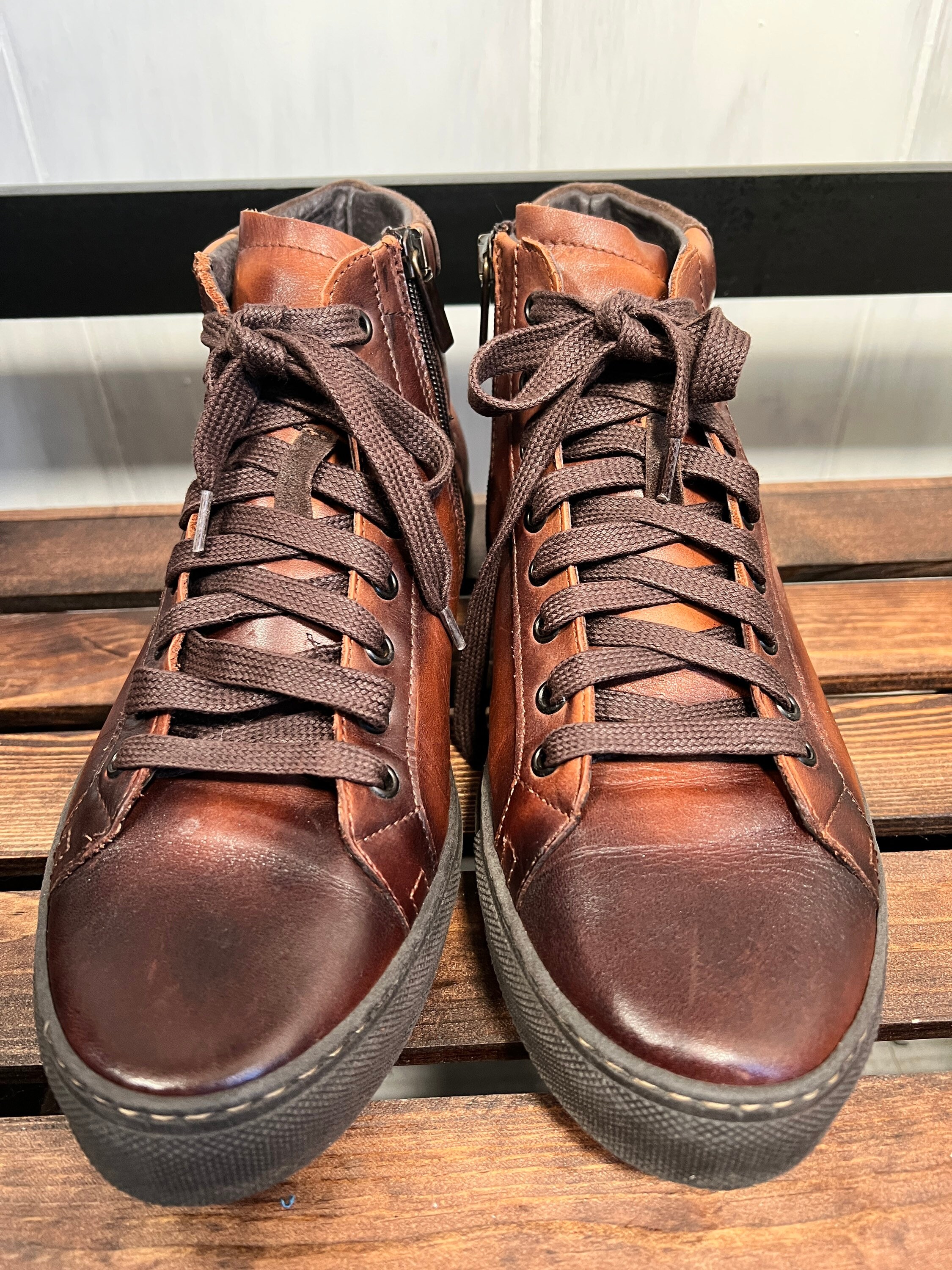 Dino Draghi Italy Distressed Brown Leather Zip Lace-ups  display picture 2