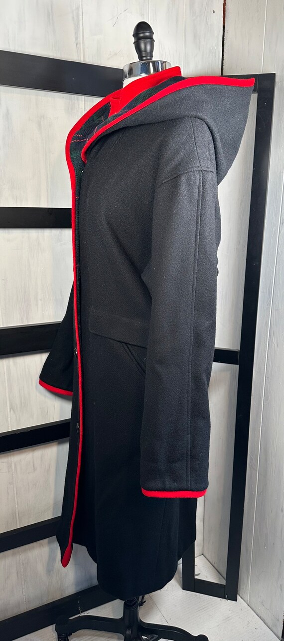 Vtg Herman Kay Black/Tartan HOODED Zip Wool Long … - image 3