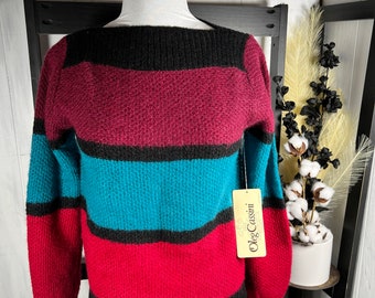Vtg Oleg Cassini Intarsia Color Block New With Tags Mohair Blend Pullover, Small, WOW