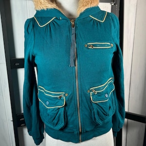 Y2k Marc by Marc Jacobs, teal hoodie size small mint condition, insulated Sherpa, and faux fur