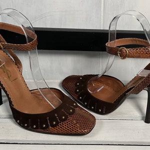Yves Saint Laurent YSL Python, Leather Trim, Brass Studded Heels