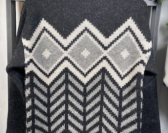 Janus of Norway Wool Knit Sweater, Geometric Intarsia, Small/Medium
