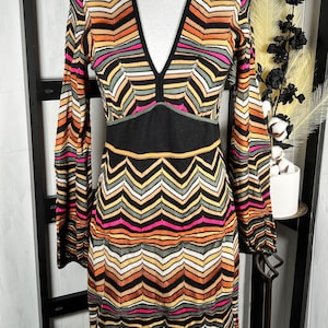 Missoni Made In Italy Multicolor Chevron A-Line Wool Blend Midi, Small
