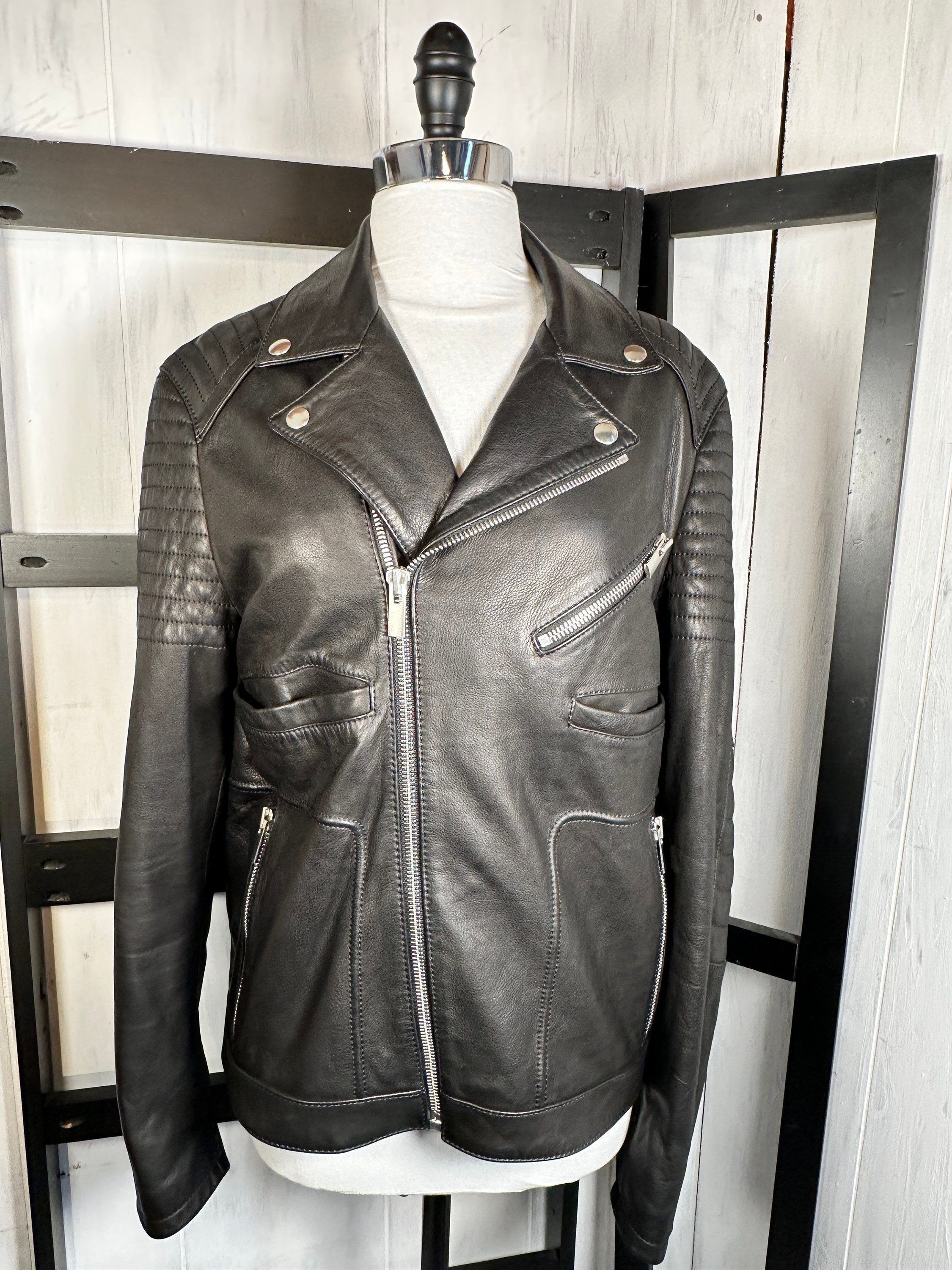 The Kooples Women's Black Leather Moto Jacket, Size Large, Made in