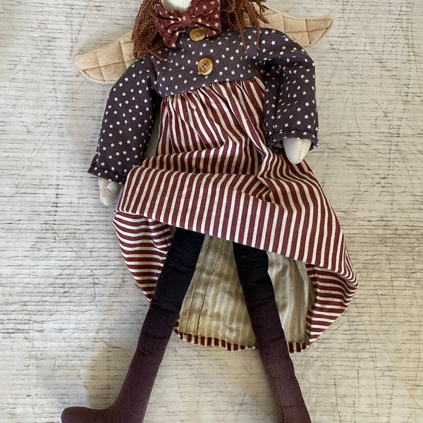 Fiber Arts Handmade in USA Doll, Artisan Textile Winged American Angel, EUC RARE