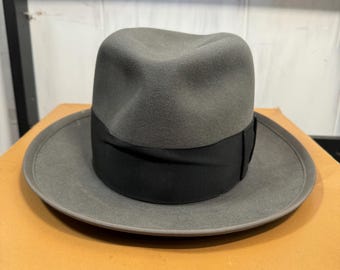 Vintage 1950s Stetson Beaver Hat, Gray Fedora With Feathers, Size