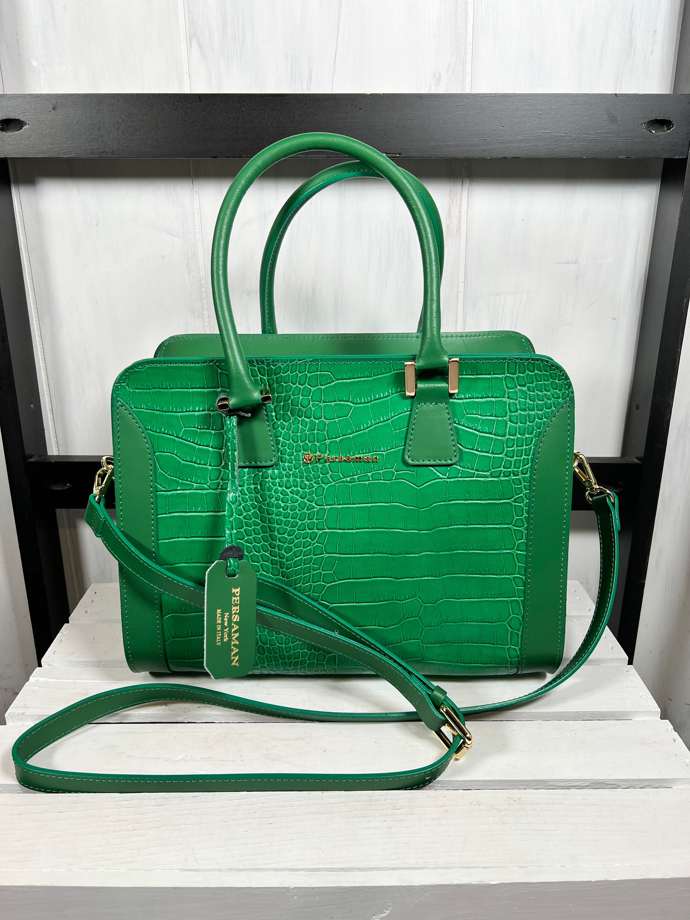 green crocodile bag