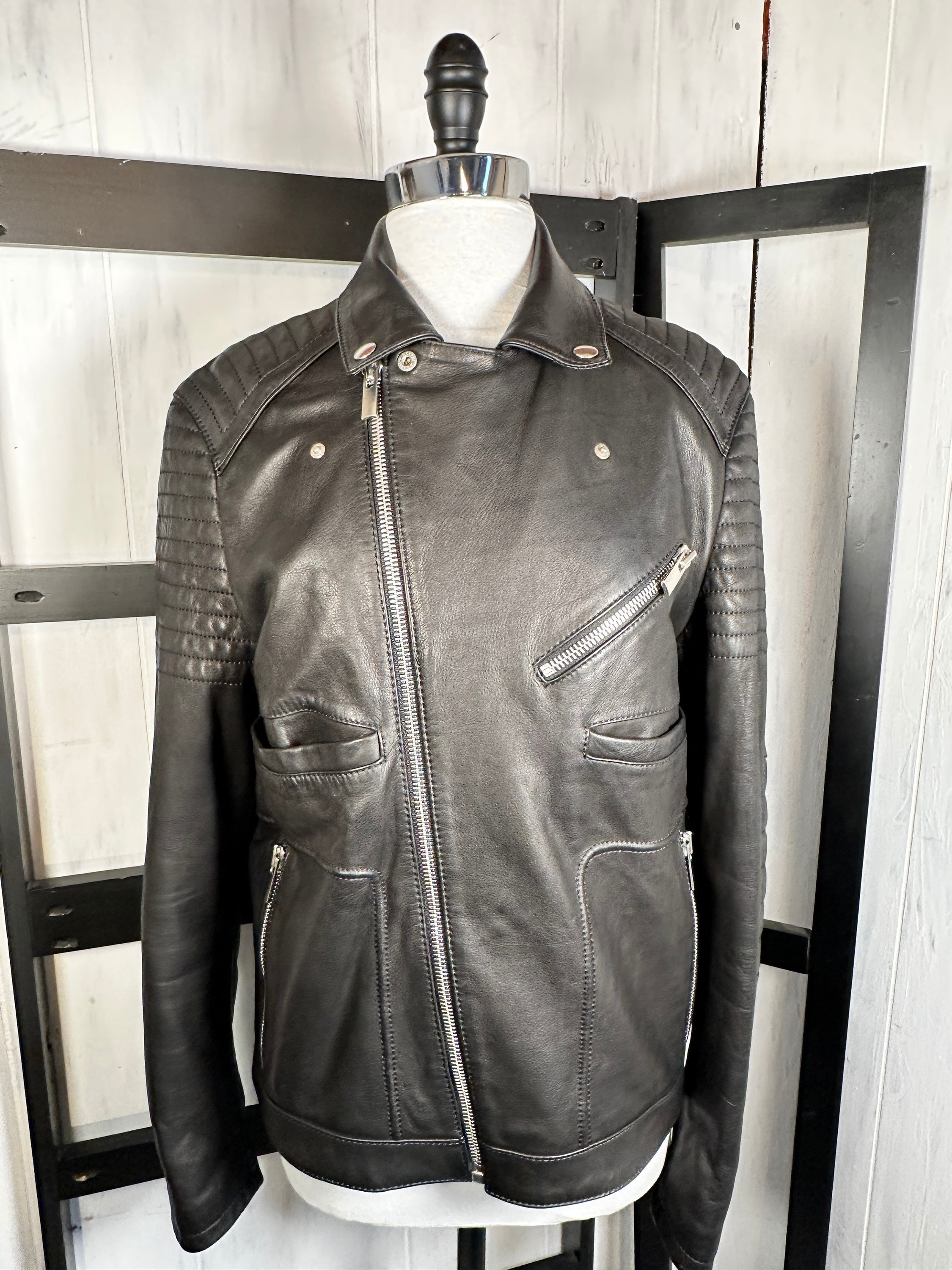 The Kooples Women's Black Leather Moto Jacket, Size Large, Made in