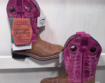 Smoky Mountain Youth Girls Sz 10 Tracie Brown/Pink Leather Cowboy Boots Cowgirl New