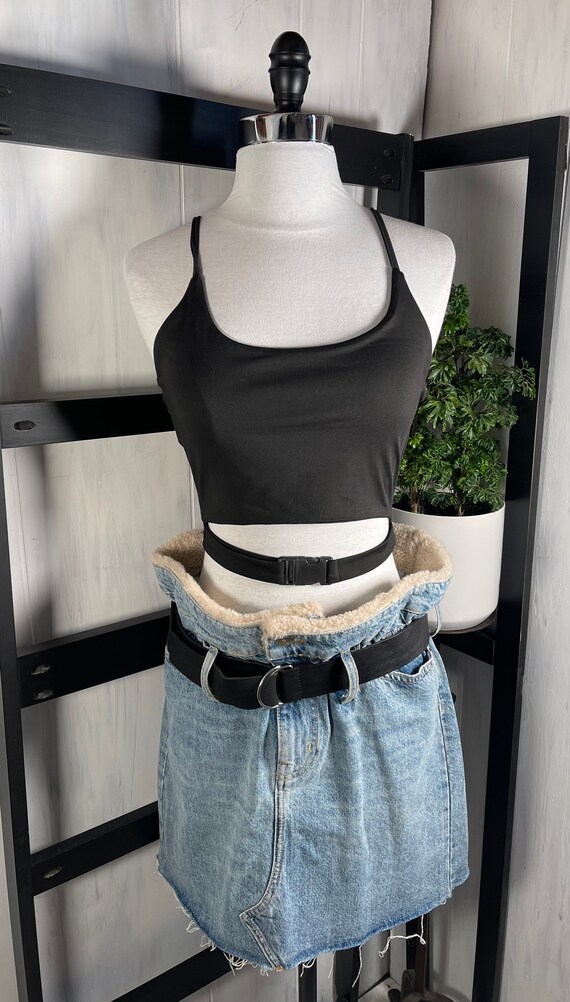 High waisted denim skirt with belt online