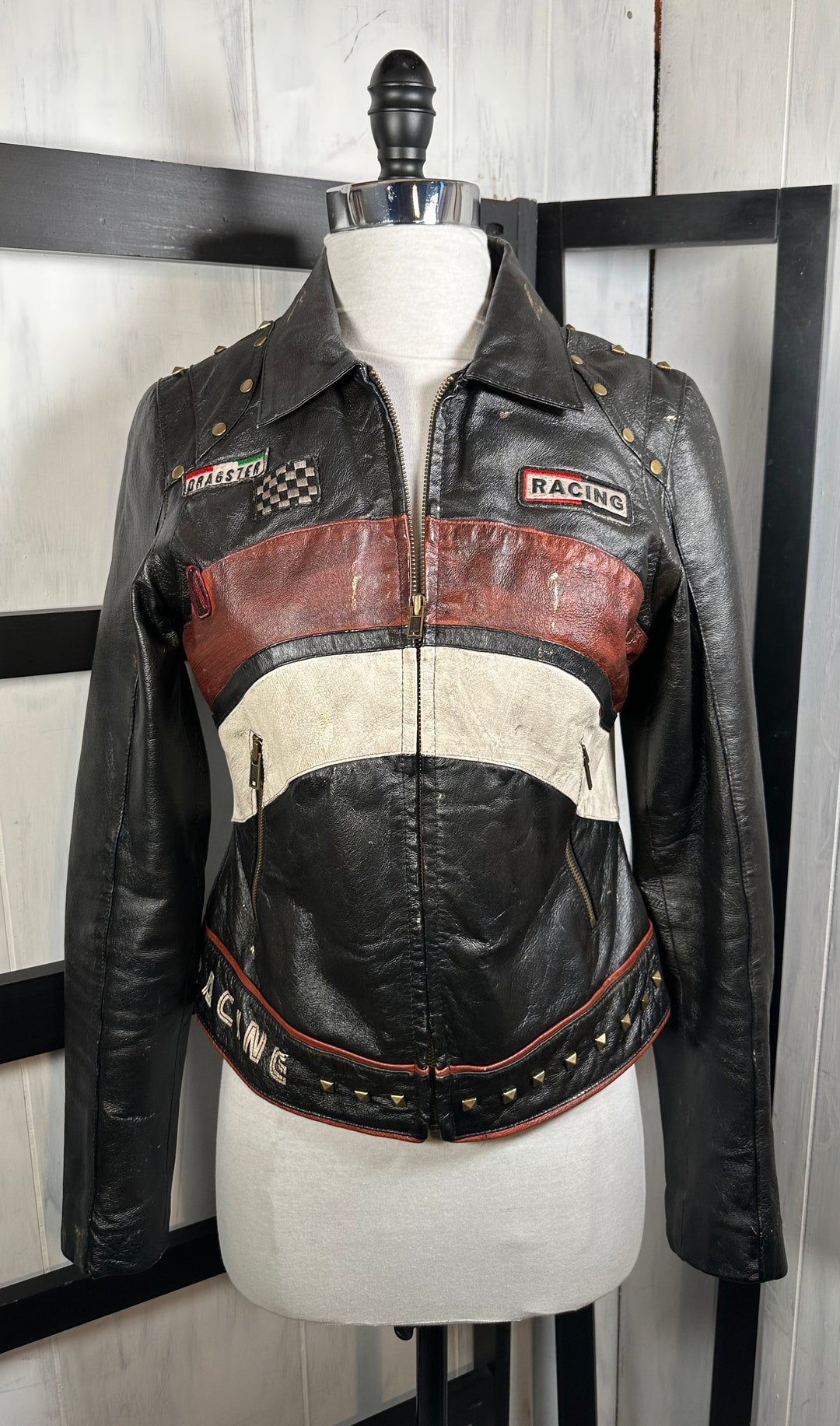 Size Retro Black Etsy - Leather Jacket, Wilsons Small, Rad SO RARE Embellished Highly